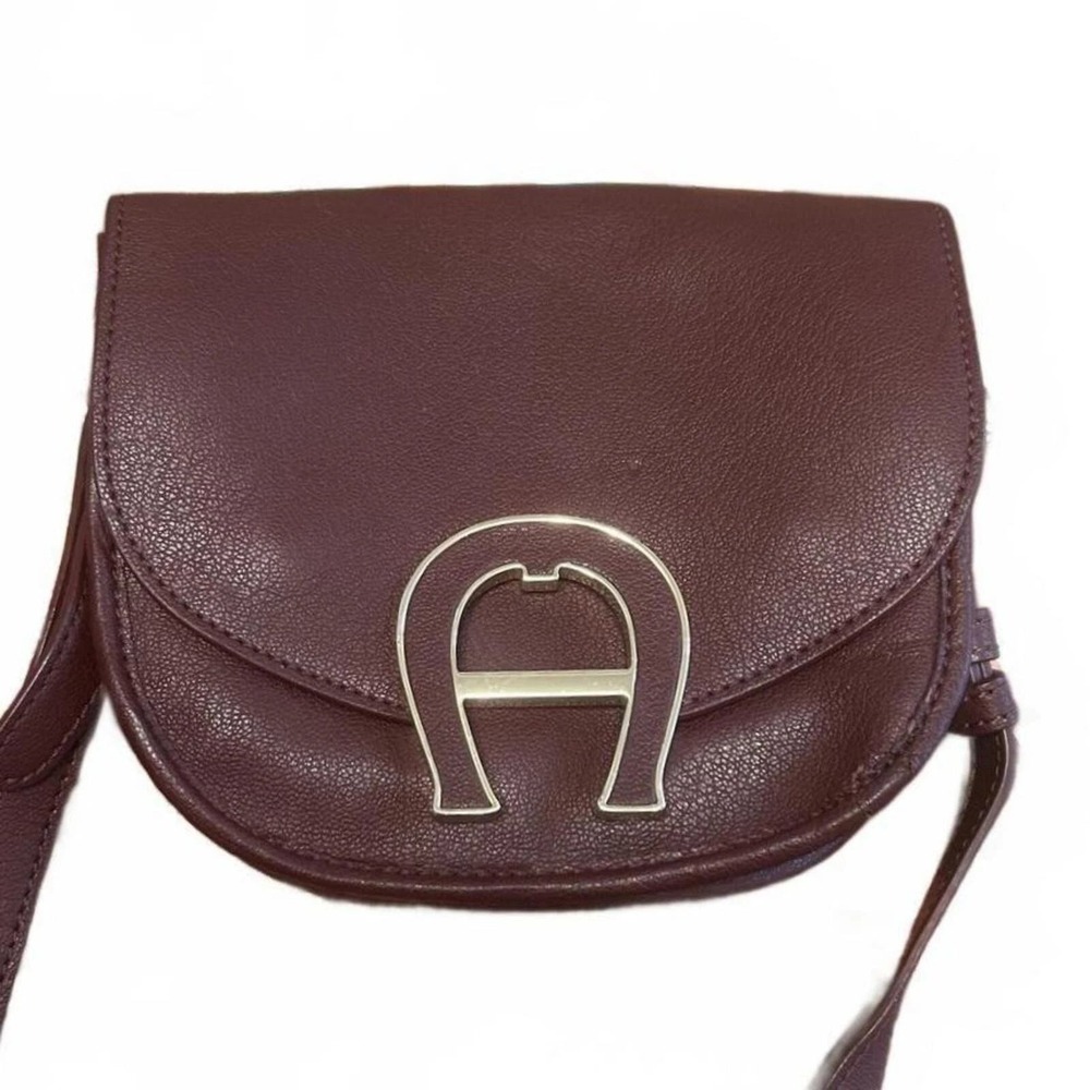 Etienne Aigner Horseshoe Logo Saddle Crossbody Bag Women Small Oxblood Leather